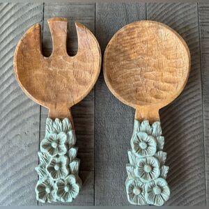 Valley of Flowers Handcrafted Wooden Fork & Spoon Salad Servers